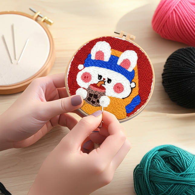 Punch Needle Starter Kit Animal Cat Floral Rug Hooking Beginner Set Adjustable Embroidery Pen Hoop for Kids Adults Craft Gift - gallery 1