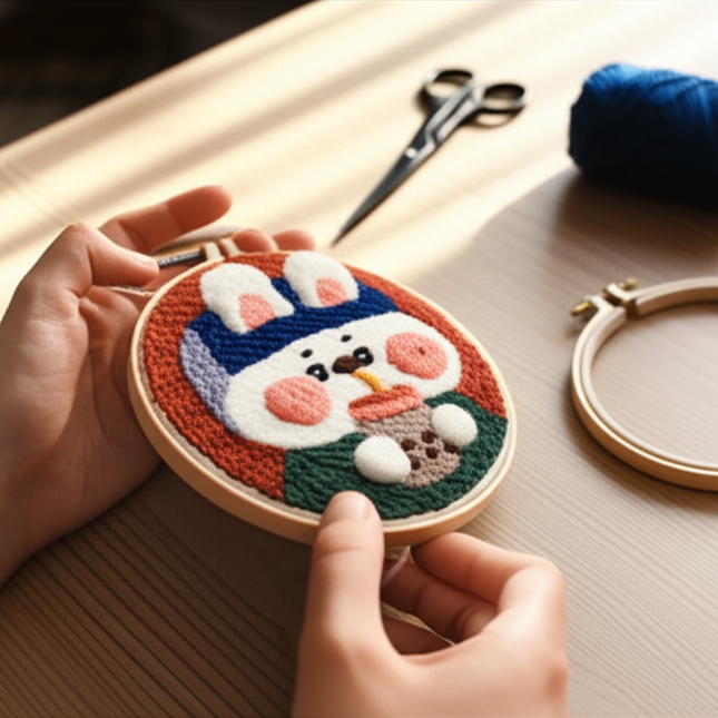 Punch Needle Starter Kit Animal Cat Floral Rug Hooking Beginner Set Adjustable Embroidery Pen Hoop for Kids Adults Craft Gift - gallery 1