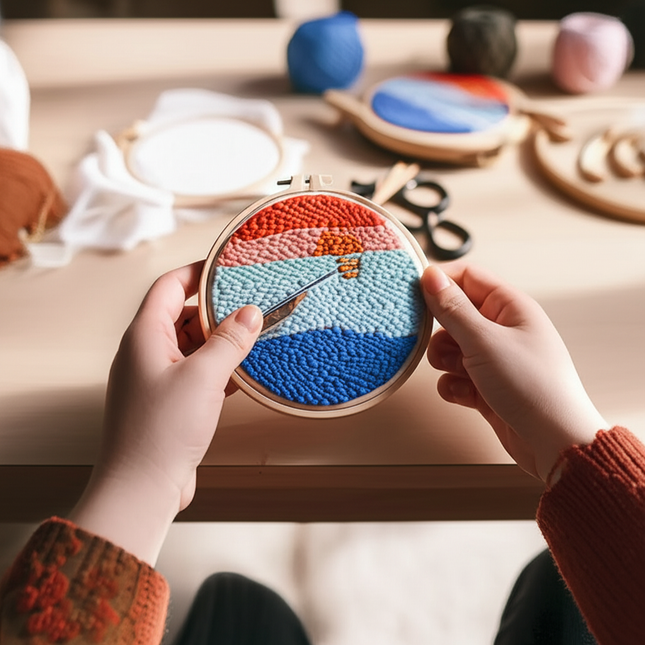 GATYZTORY DIY Landscape Pattern Punch Needle Embroidery Kit 20x20cm Frame Punch Set for Beginners Easy Handicraft DIY Decor Gift - gallery 1