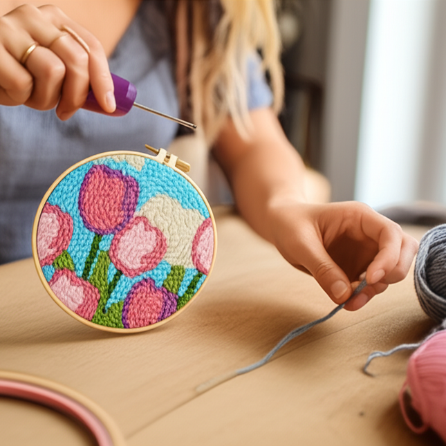 punch needle embroidery Flower Sewing Accessories Embroidery Punch Needle Kit Sewing Diy Embroidery Poke Handmade Diy Set - gallery 1