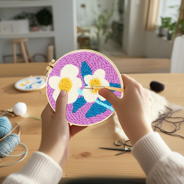 punch needle embroidery Flower Sewing Accessories Embroidery Punch Needle Kit Sewing Diy Embroidery Poke Handmade Diy Set - gallery 1