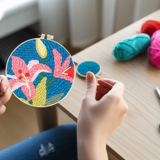 punch needle embroidery Flower Sewing Accessories Embroidery Punch Needle Kit Sewing Diy Embroidery Poke Handmade Diy Set - gallery 1