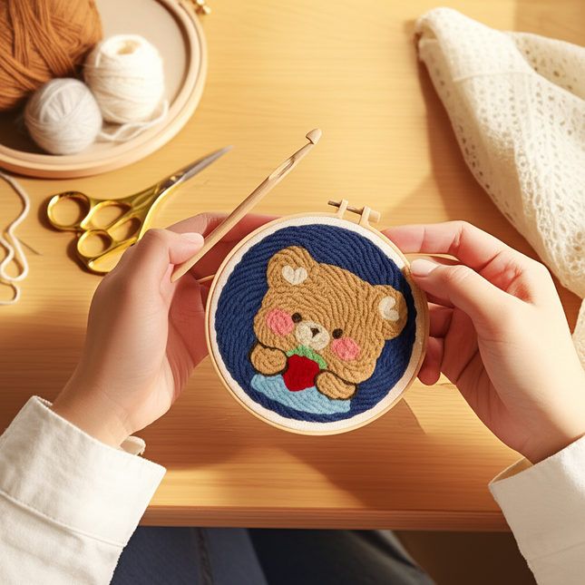 Cute Cartoon Animal Punch Needle Embroidery Kit for Beginners Soft Yarn Needlework Embroidery Set Home Decor Sewing Tool Set - gallery 1