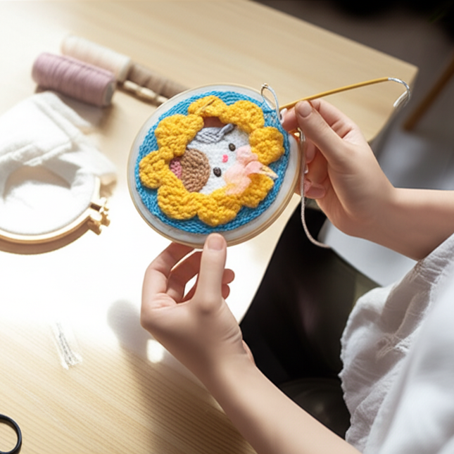 Cute Cartoon Animal Punch Needle Embroidery Kit for Beginners Soft Yarn Needlework Embroidery Set Home Decor Sewing Tool Set - gallery 1