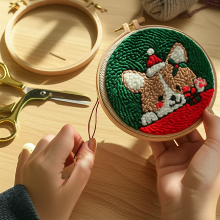 Easy DIY Craft Punch Needle Embroidery Kits with Stamped Color Pattern Package Instruction,Yarn and Adjustable Pen Christmas - gallery 1