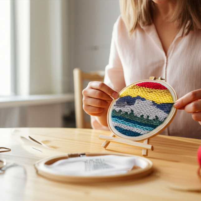 GATYZTORY DIY Landscape Pattern Punch Needle Embroidery Kit 20x20cm Frame Punch Set for Beginners Easy Handicraft DIY Decor Gift - gallery 1