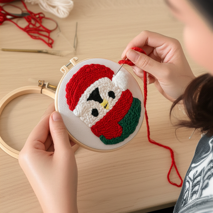 Easy DIY Craft Punch Needle Embroidery Kits with Stamped Color Pattern Package Instruction,Yarn and Adjustable Pen Christmas - gallery 1