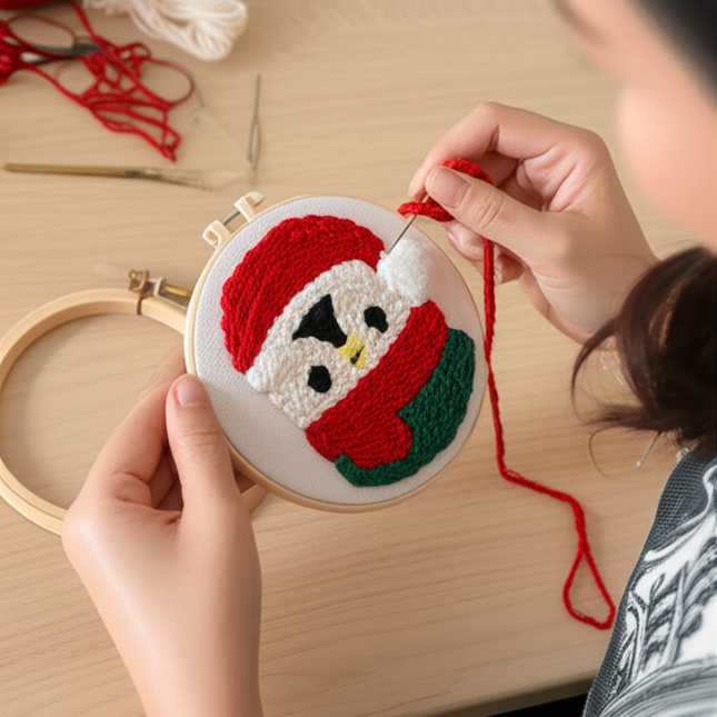 Easy DIY Craft Punch Needle Embroidery Kits with Stamped Color Pattern Package Instruction,Yarn and Adjustable Pen Christmas - gallery 1