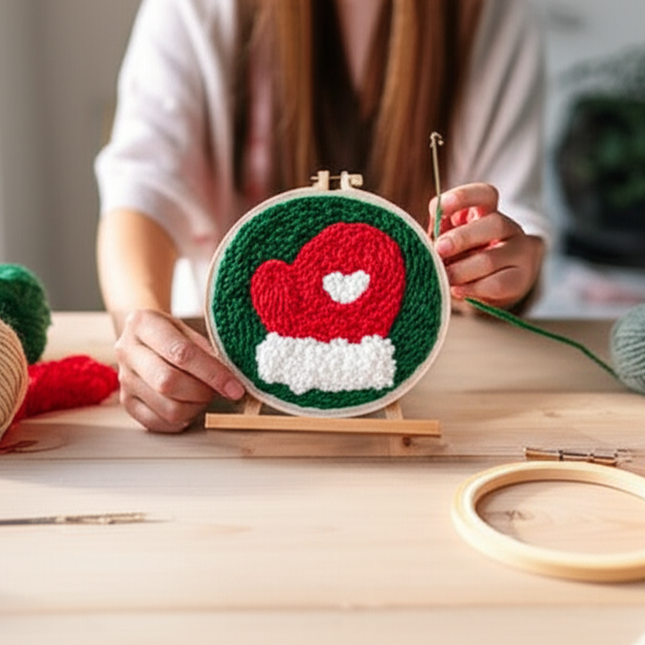 Easy DIY Craft Punch Needle Embroidery Kits with Stamped Color Pattern Package Instruction,Yarn and Adjustable Pen Christmas - gallery 1