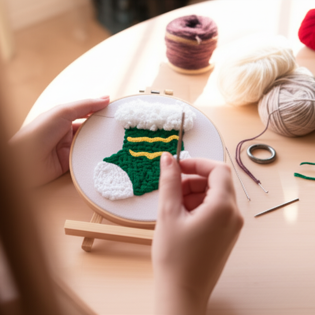 Easy DIY Craft Punch Needle Embroidery Kits with Stamped Color Pattern Package Instruction,Yarn and Adjustable Pen Christmas - gallery 1