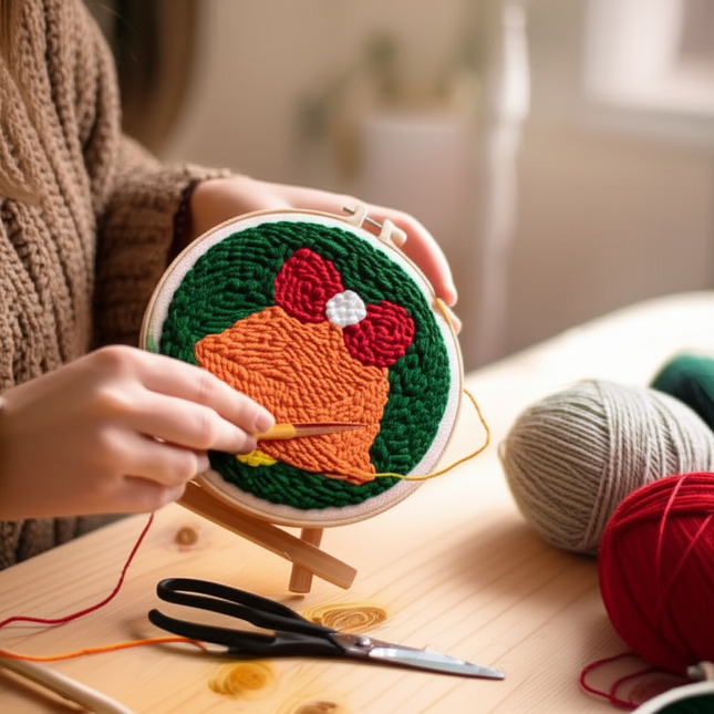 Easy DIY Craft Punch Needle Embroidery Kits with Stamped Color Pattern Package Instruction,Yarn and Adjustable Pen Christmas - gallery 1