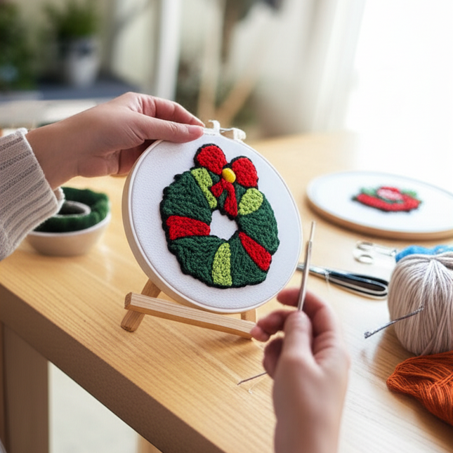 Easy DIY Craft Punch Needle Embroidery Kits with Stamped Color Pattern Package Instruction,Yarn and Adjustable Pen Christmas - gallery 1