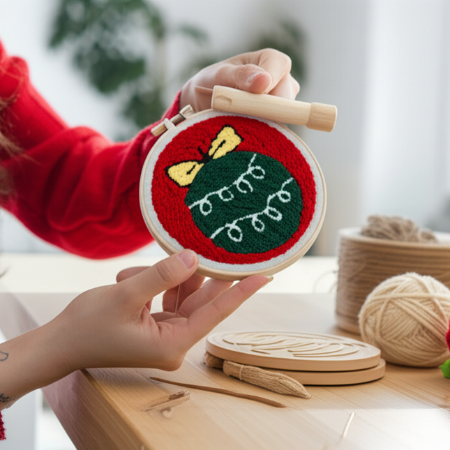Easy DIY Craft Punch Needle Embroidery Kits with Stamped Color Pattern Package Instruction,Yarn and Adjustable Pen Christmas - gallery 1