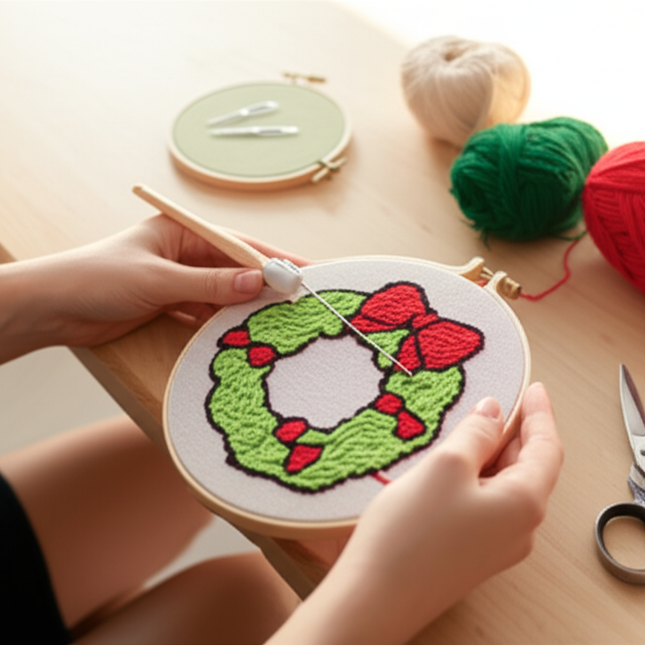 Easy DIY Craft Punch Needle Embroidery Kits with Stamped Color Pattern Package Instruction,Yarn and Adjustable Pen Christmas - gallery 1