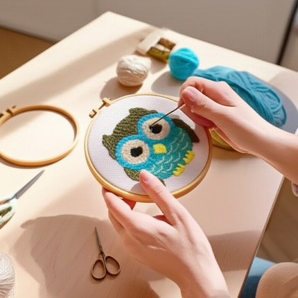 CHENISTORY Owl Punch Needle Embroidery Kits Sewing Kit Needlework Cross Stitch Beginner Kits For Adult Funny Needlework 20x20cm - gallery 1