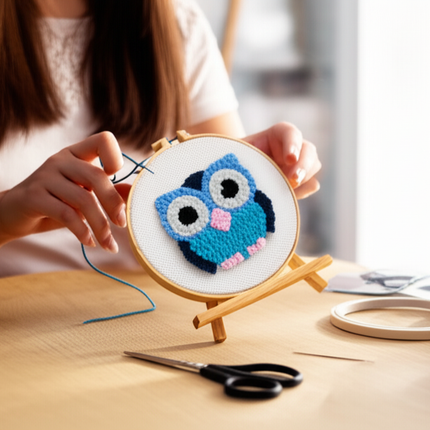 CHENISTORY Owl Punch Needle Embroidery Kits Sewing Kit Needlework Cross Stitch Beginner Kits For Adult Funny Needlework 20x20cm - gallery 1