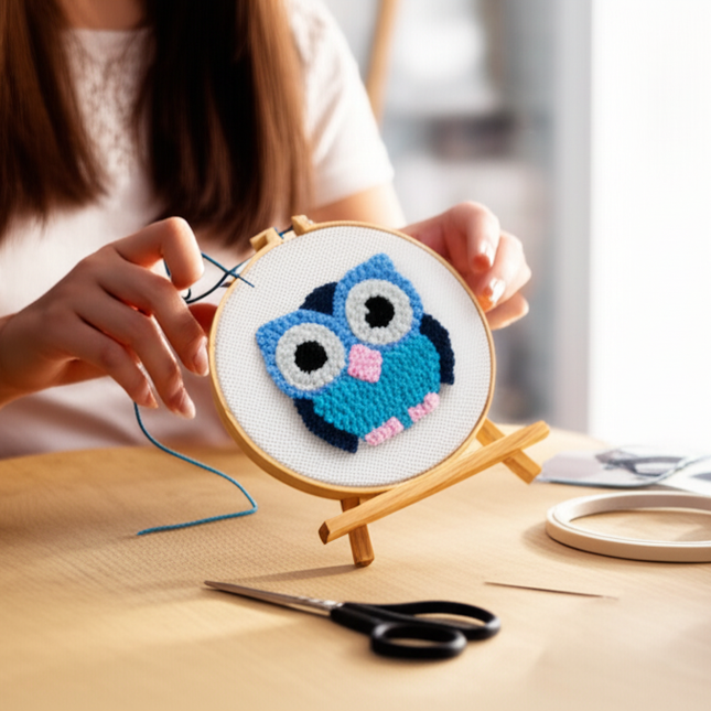 CHENISTORY Owl Punch Needle Embroidery Kits Sewing Kit Needlework Cross Stitch Beginner Kits For Adult Funny Needlework 20x20cm - gallery 1
