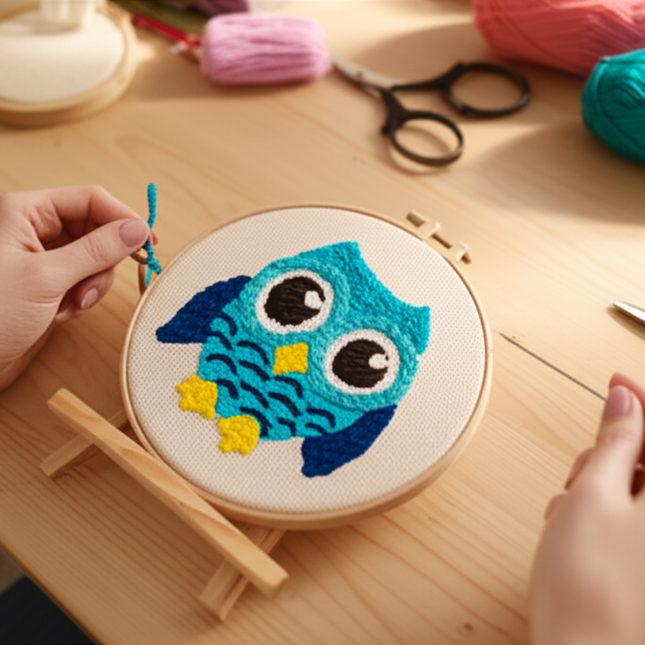 CHENISTORY Owl Punch Needle Embroidery Kits Sewing Kit Needlework Cross Stitch Beginner Kits For Adult Funny Needlework 20x20cm - gallery 1