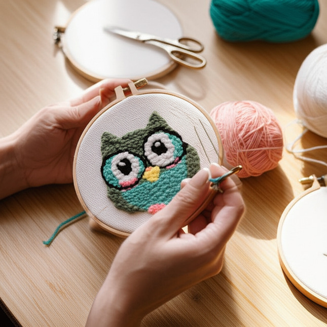 CHENISTORY Owl Punch Needle Embroidery Kits Sewing Kit Needlework Cross Stitch Beginner Kits For Adult Funny Needlework 20x20cm - gallery 1
