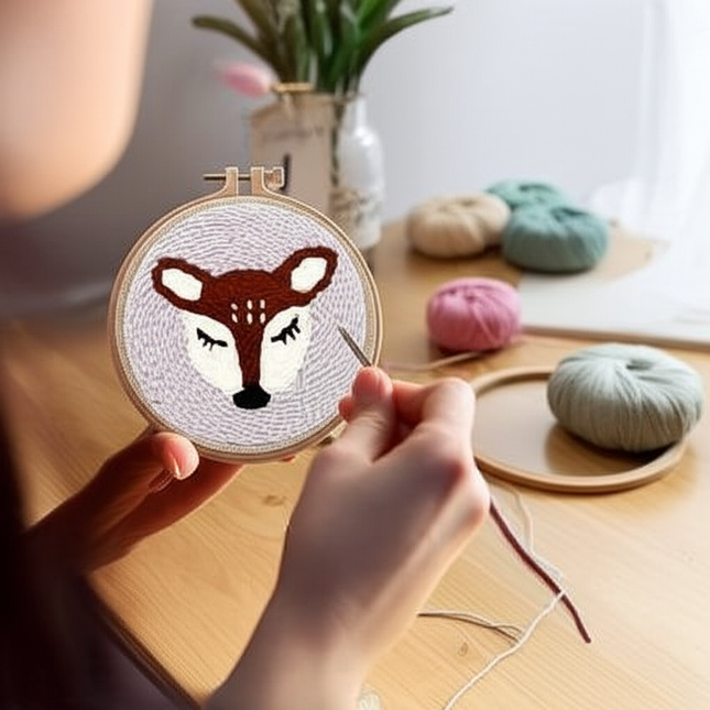 GATYZTORY 20x20cm Punch Needle Embroidery Starter Kits Cute Animal Pattern forBeginners Handcraft Punch Needle Needlework - gallery 1