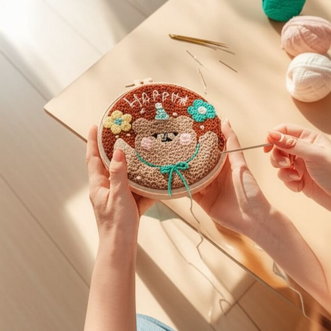 GATYZTORY 20x20cm Punch Needle Embroidery Starter Kits Cute Animal Pattern forBeginners Handcraft Punch Needle Needlework - gallery 1