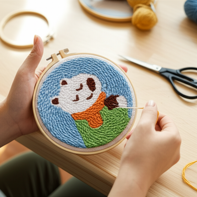 GATYZTORY 20x20cm Punch Needle Embroidery Starter Kits Cute Animal Pattern forBeginners Handcraft Punch Needle Needlework - gallery 1