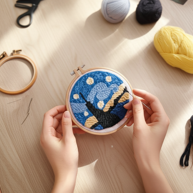 GATYZTORY DIY Landscape Pattern Punch Needle Embroidery Kit 20x20cm Frame Punch Set for Beginners Easy Handicraft DIY Decor Gift - gallery 1