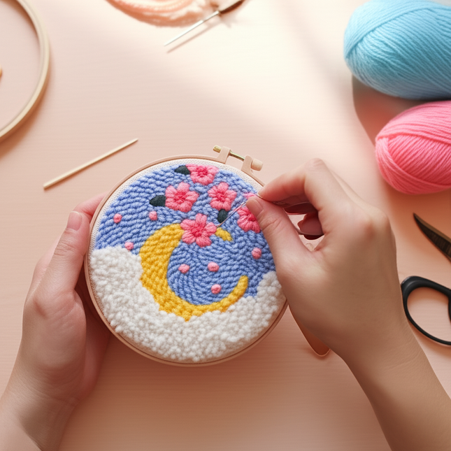 RUOPOTY Flower Moon Magic Needle For Embroidery Set Punch Needle Kits For Adults Beginner Sewing Needles Tool Diy Craft Cross St - gallery 1