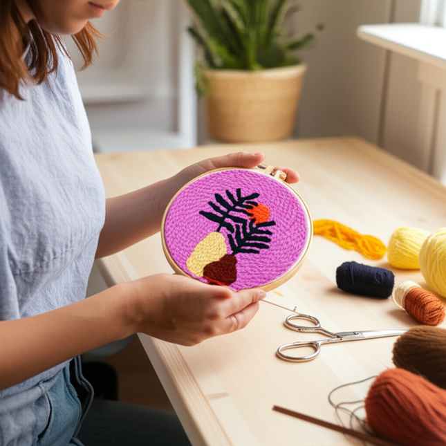 DIY Punch Needle Kits for Beginners Flower with Hoop Embroidery Punch Needle Starter Craft Set Festival Gift and Decoration - gallery 1