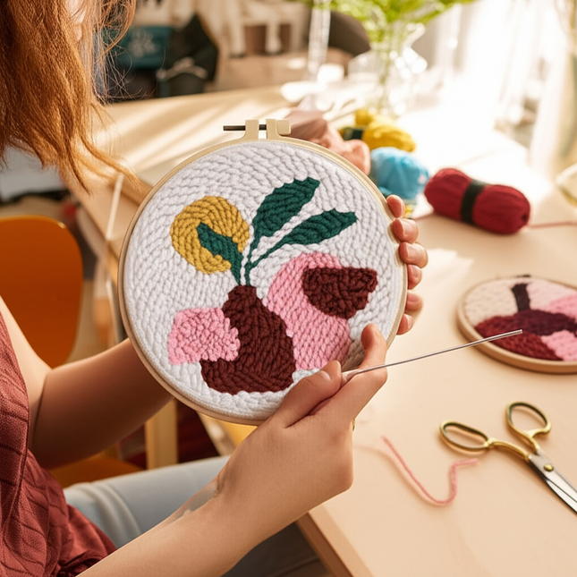 DIY Punch Needle Kits for Beginners Flower with Hoop Embroidery Punch Needle Starter Craft Set Festival Gift and Decoration - gallery 1