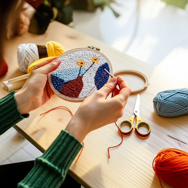 DIY Punch Needle Kits for Beginners Flower with Hoop Embroidery Punch Needle Starter Craft Set Festival Gift and Decoration - gallery 1