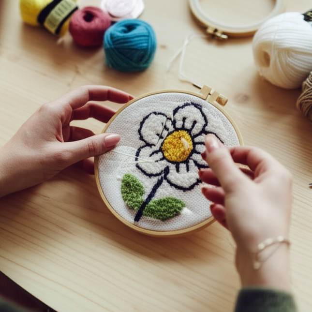 DIY Punch Needle Kits for Beginners Flower with Hoop Embroidery Punch Needle Starter Craft Set Festival Gift and Decoration - gallery 1