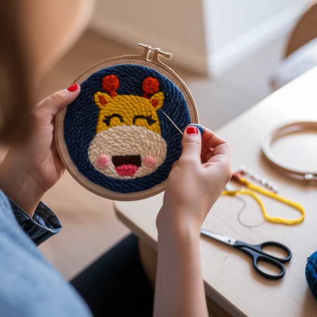 CHENISTORY Punch Needle Embroidery Kit Cartoon Cute Animals Package Diy Crafts Sewing Embroidery Poke Handmade DIY Craft - gallery 1