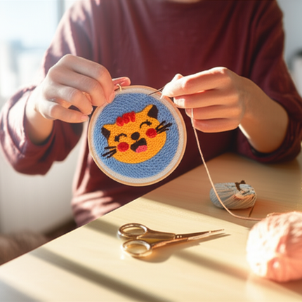 CHENISTORY Punch Needle Embroidery Kit Cartoon Cute Animals Package Diy Crafts Sewing Embroidery Poke Handmade DIY Craft - gallery 1