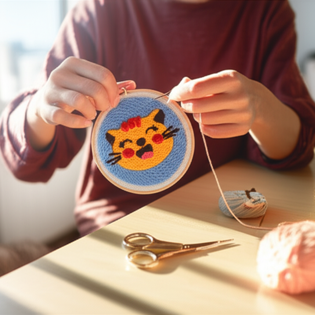 CHENISTORY Punch Needle Embroidery Kit Cartoon Cute Animals Package Diy Crafts Sewing Embroidery Poke Handmade DIY Craft - gallery 1