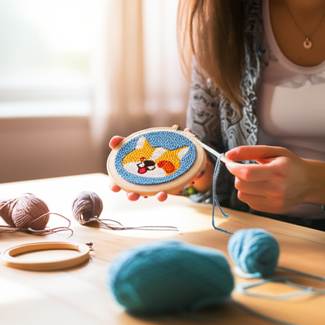 CHENISTORY Punch Needle Embroidery Kit Cartoon Cute Animals Package Diy Crafts Sewing Embroidery Poke Handmade DIY Craft - gallery 1
