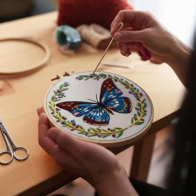 Butterfly Broidery Kit with flower Embroidery Kit for Beginners Needles Enough Embroidery Thread - gallery 1