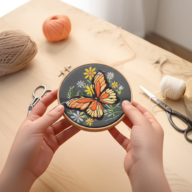 Butterfly Broidery Kit with flower Embroidery Kit for Beginners Needles Enough Embroidery Thread - gallery 1