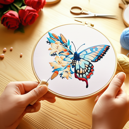 Butterfly Broidery Kit with flower Embroidery Kit for Beginners Needles Enough Embroidery Thread - gallery 1