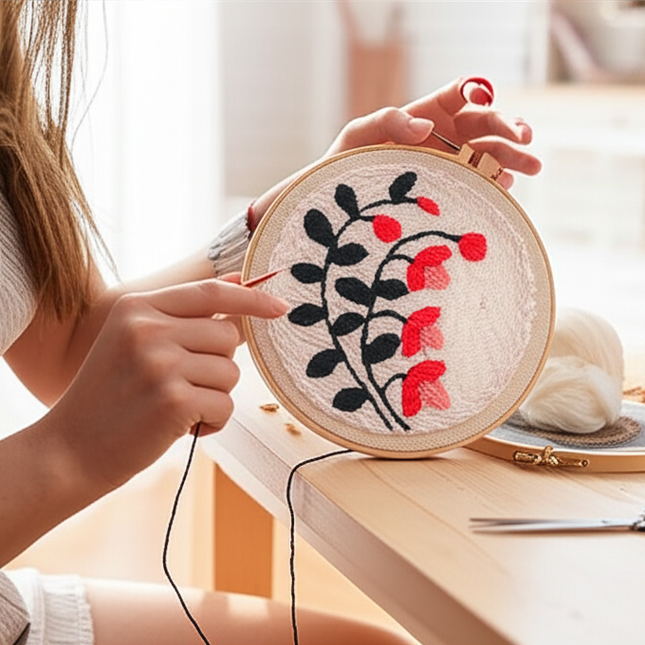 DIY Punch Needle Embroidery Kit with Yarn Floral Pattern Starter Kit Magic Tufting Set Poking Cross Stitch Tools For Knitting - gallery 1
