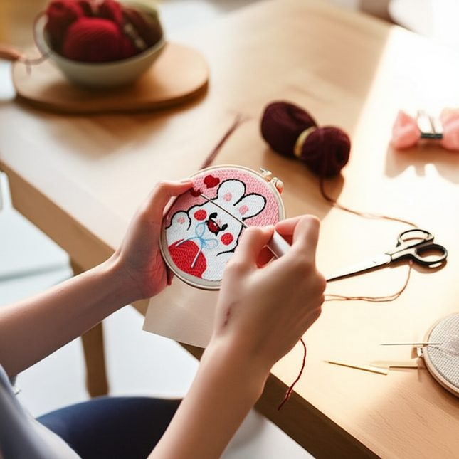 Magic Punch Needle Set Embroidery Starter Kit Circle Rabbit Hooking Beginner  Pock Pen Hoop For Kids Adults Diy Craft Gift - gallery 1