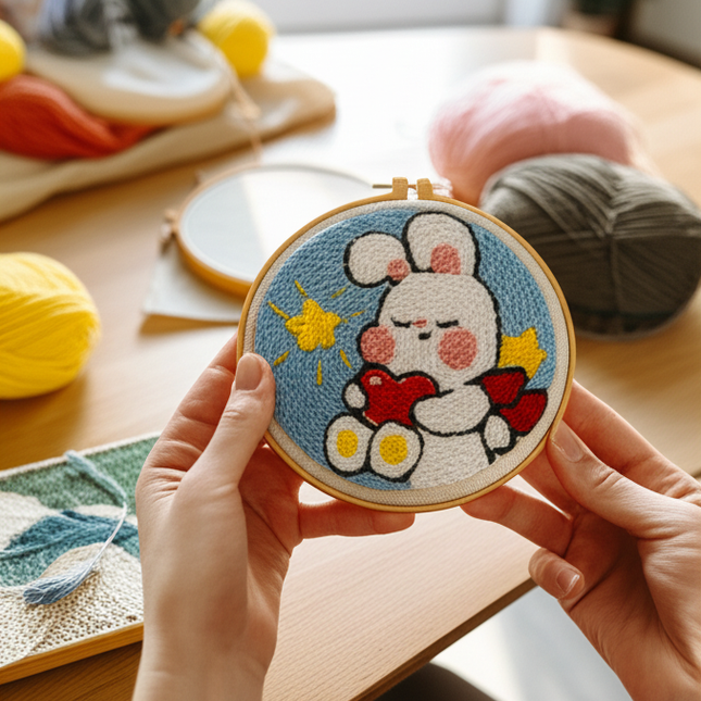 Magic Punch Needle Set Embroidery Starter Kit Circle Rabbit Hooking Beginner  Pock Pen Hoop For Kids Adults Diy Craft Gift - gallery 1