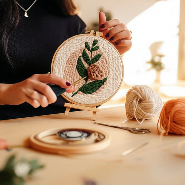 DIY Punch Needle Embroidery Kit with Yarn Floral Pattern Starter Kit Magic Tufting Set Poking Cross Stitch Tools For Knitting - gallery 1