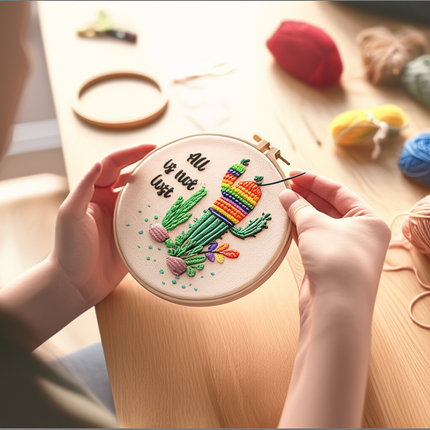 Embroidery Starter Kits for Adults Beginners with Stamped Pattern, Embroidery Floss + Needles + Hoop, Cactus Series - gallery 1