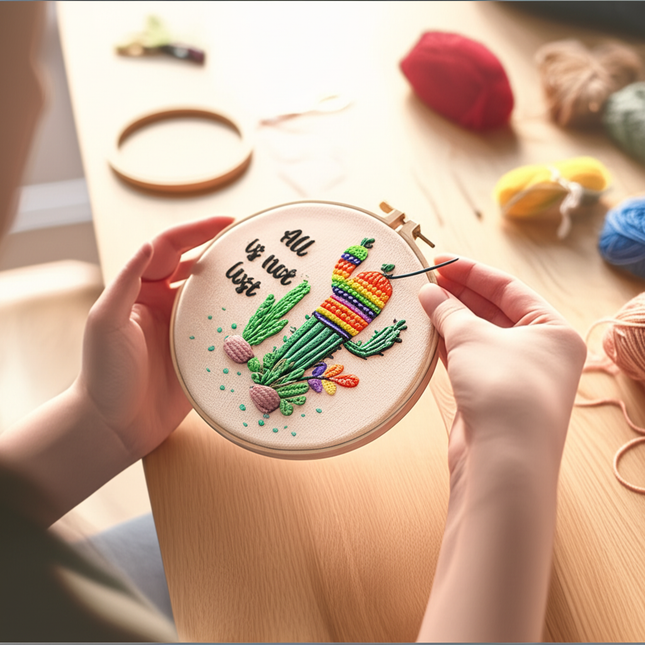 Embroidery Starter Kits for Adults Beginners with Stamped Pattern, Embroidery Floss + Needles + Hoop, Cactus Series - gallery 1