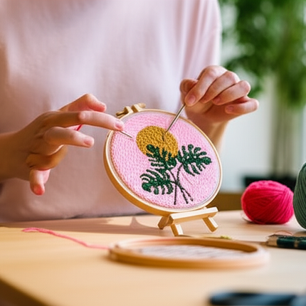 DIY Punch Needle Embroidery Kit with Yarn Floral Pattern Starter Kit Magic Tufting Set Poking Cross Stitch Tools For Knitting - gallery 1