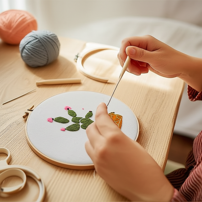 Embroidery Starter Kits for Adults Beginners with Stamped Pattern, Embroidery Floss + Needles + Hoop, Cactus Series - gallery 1