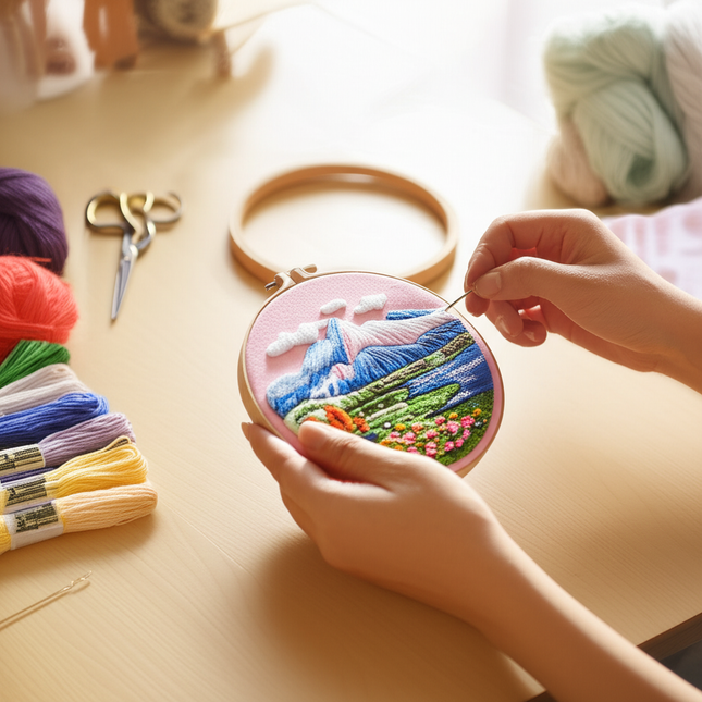 Embroidery Starter Kits for Adults Beginners with Stamped Pattern, Embroidery Floss + Needles + Hoop, Cactus Series - gallery 1