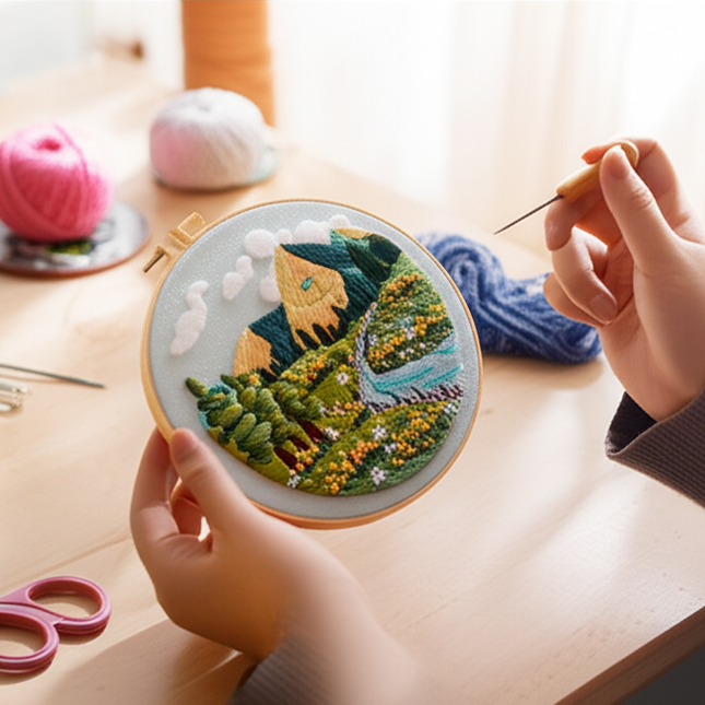 Embroidery Starter Kits for Adults Beginners with Stamped Pattern, Embroidery Floss + Needles + Hoop, Cactus Series - gallery 1