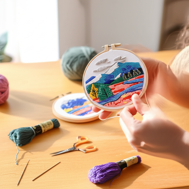 Embroidery Starter Kits for Adults Beginners with Stamped Pattern, Embroidery Floss + Needles + Hoop, Cactus Series - gallery 1